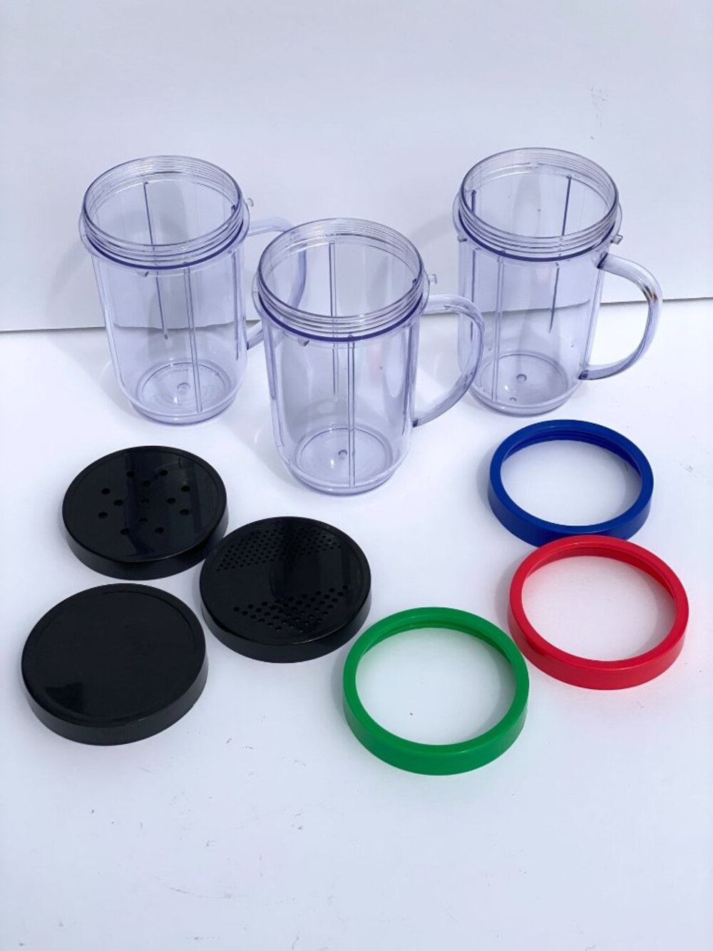 Magic Bullet Blender 3 Replacement Party Cups w/Comfort Rings Shaker Steam Lids